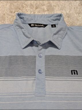 Travis Mathew Pale Blue Striped Polo